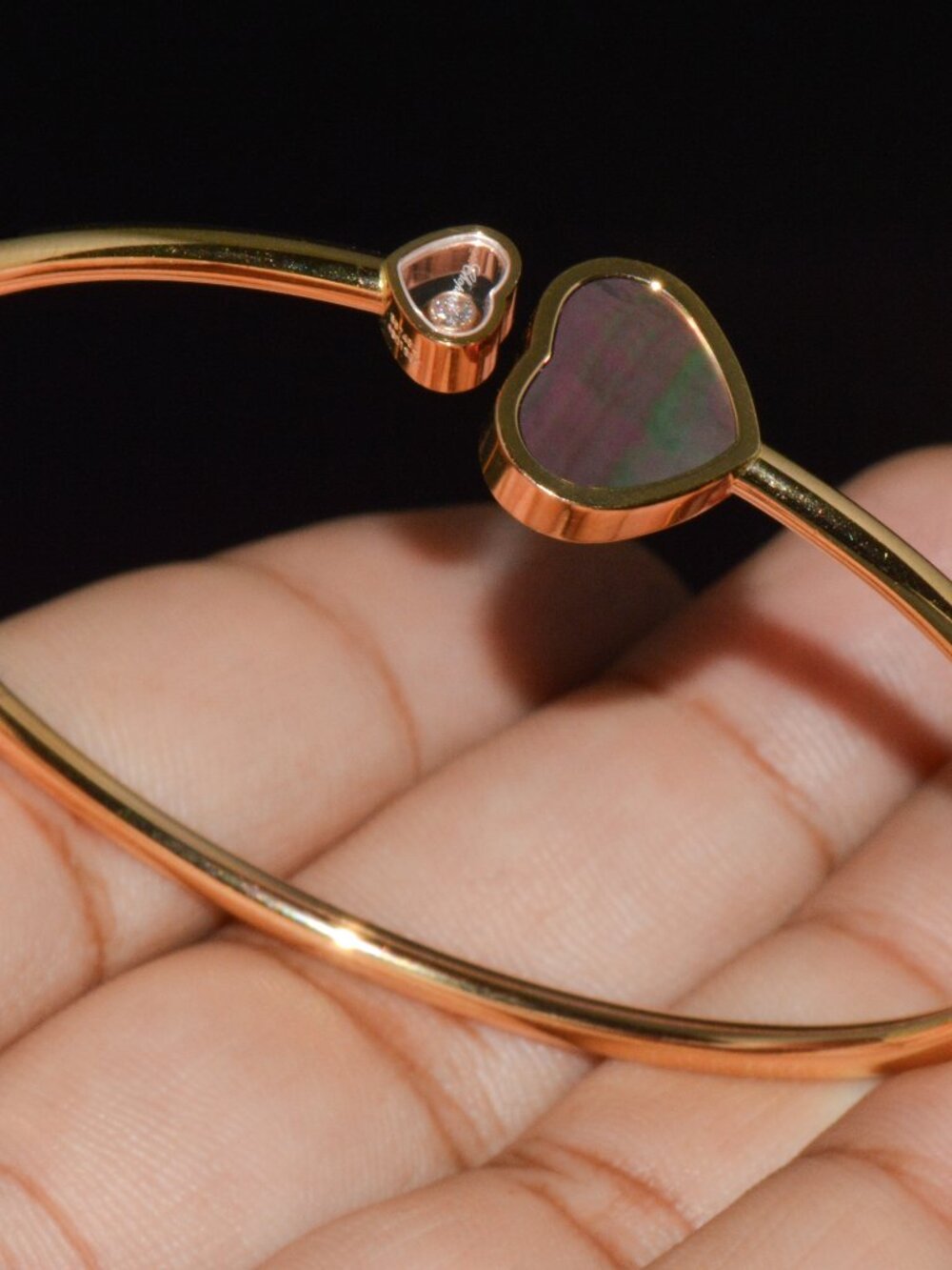 Chopard Happy Hearts Tahitian Mother-of-Pearl Diamond 18K Rose Gold Bangle - Picture 13 of 16